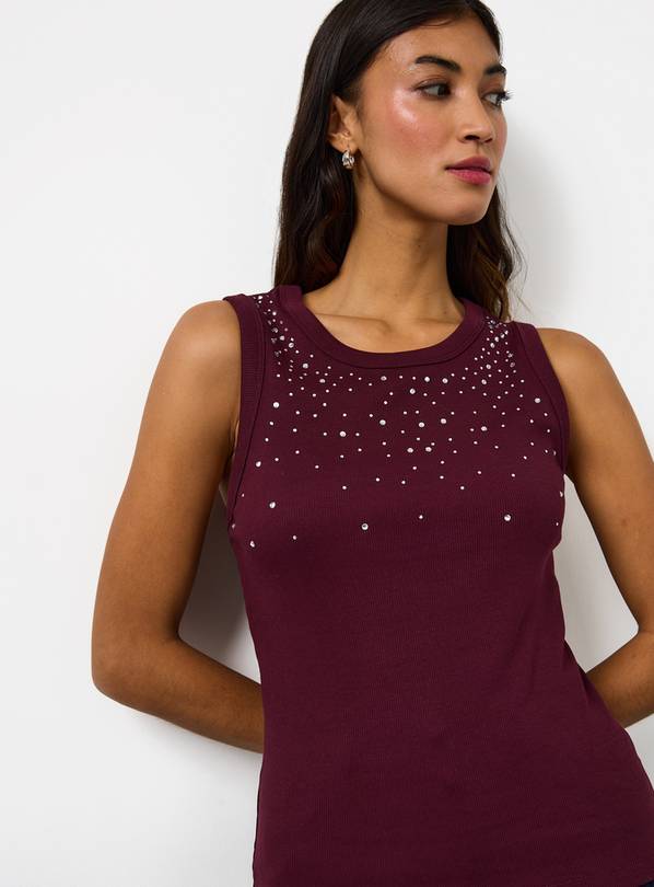 Dark Red Embellished Ribbed Black Top 14